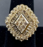 10K Yellow Gold and Diamond Art Deco Cocktail Ring