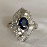 14K White Gold and Sapphire Baguette Ring