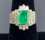 14K Yellow Gold Diamond and Emerald Ring