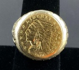 14K Yellow Gold Nugget Ring with Coin Inset