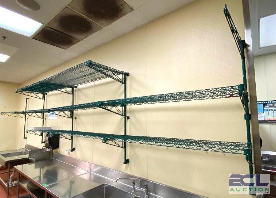 DESCRIPTION 20' 4-SECTION WALL MOUNTED WIRE SHELVING UNIT SIZE 20' LOCATION KITCHEN QUANTITY 1