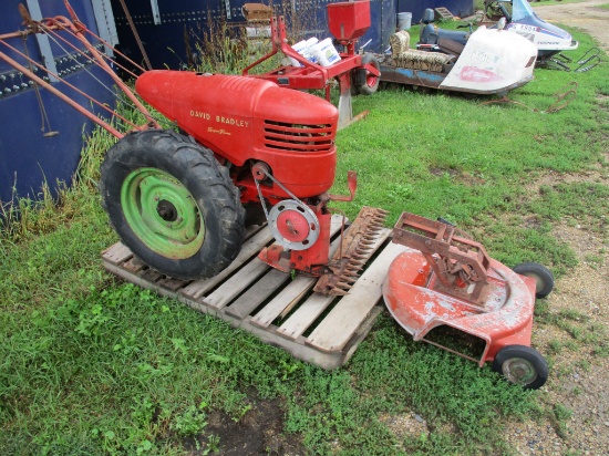 David Bradley walk behind garden tractor w/ sickle mower, & mower deck