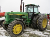 JD 4850 MFWD P.S. 7,760,hrs. showing, 3pt. quick hitch, 3 hyd, PTO, 18.4Rx42 axle mnt duals