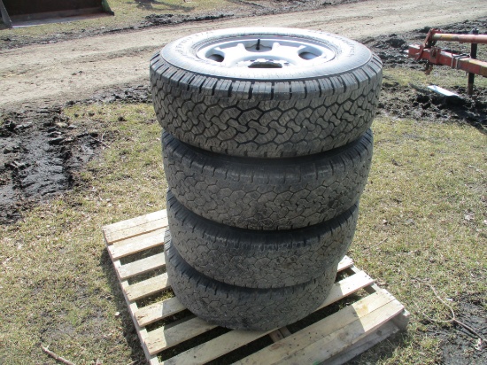 4 BF Goodrich 245/75R17 tires w/factory Chevy rims, 3 center caps & lug nuts, SELLS 4 X $
