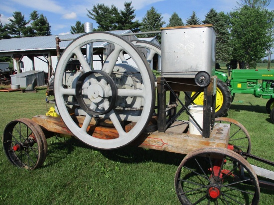 Fairbanks Morse horizontal oil engine, type Y, 25 hp diesel, bore 101/2", stroke 13", on cart