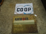 Coop metal sign & Union 76 plastic sign