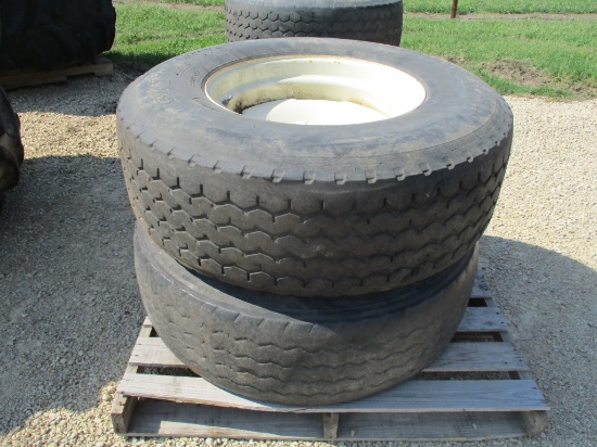 Two 385/65R 22.5 tires & rims, SELLS 2 X $