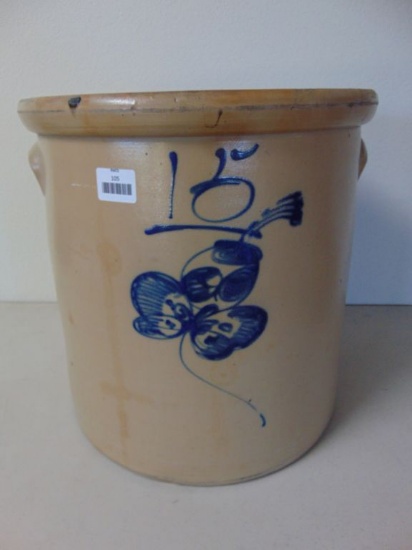 RED WING 15 GALLON SALT GLAZE CROCK, COBALT BUTTERFLY, BACK STAMP RED WING STONEWARE CO.