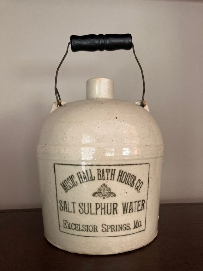 RED WING EXCELSIOR SPRINGS MUSIC HALL BATH HOUSE SALT SULPHUR WATER 1/2 GALLON BAIL HANDLE JUG,