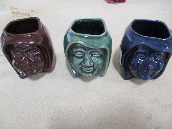 SET OF (3) RWCS SPECIAL COMMEMORATIVES A, B, C - BROWN, BLUE, GREEN MONK HEAD
