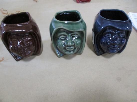 SET OF (3) RWCS SPECIAL COMMEMORATIVES A, B, C - BROWN, BLUE, GREEN MONK HEAD