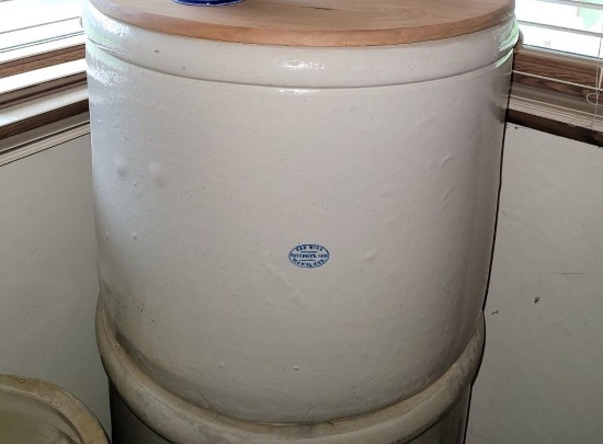 RED WING 18" TALL SQUAT CROCK, DIAMETER OF 50 GALLON CROCK, POTTERIES OVAL - INNER RIM CHIP
