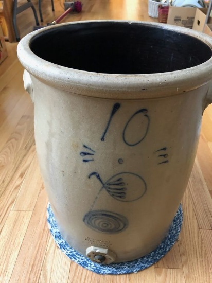 RED WING 10 GALLON SALT GLAZE WATER COOLER - FAINT STAMP, BACK AND SIDE CRACKS