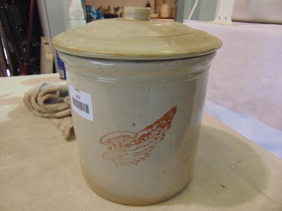 RED WING 1 GALLON CROCK, LARGE WING W/1 GALLON BUTTON TOP LID - INSIDE RIM CHIP