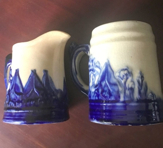 SLEEPY EYE MUG & CREAMER, 4 1/2" TALL MUG - BTM MKD MONMOUTH, 4" TALL CREAMER - BTM MKD 42S - GOOD