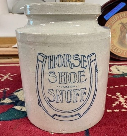 HORSE SHOE SNUFF JAR [PRINTED 2 SIDES] - LIGHT CROWSFOOT