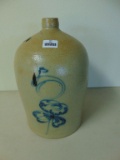 5 GALLON SALT GLAZE BEEHIVE JUG, COBALT BUTTERFLY, TURKEY DROPPINGS - EXCELLENT