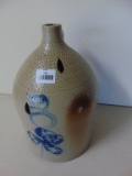 3 GALLON SALT GLAZE BEEHIVE JUG, COBALT BUTTERFLY, TURKEY DROPPINGS - EXCELLENT