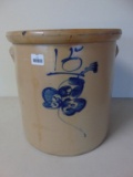 RED WING 15 GALLON SALT GLAZE CROCK, COBALT BUTTERFLY, BACK STAMP RED WING STONEWARE CO.