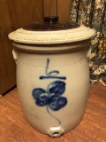 6 GALLON, FRONT STAMPED RED WING STONEWARE, SALT GLAZE WATER COOLER W/COBALT BUTTERFLY; 6 GALLON SAL