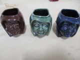 SET OF (3) RWCS SPECIAL COMMEMORATIVES A, B, C - BROWN, BLUE, GREEN MONK HEAD