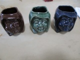 SET OF (3) RWCS SPECIAL COMMEMORATIVES A, B, C - BROWN, BLUE, GREEN MONK HEAD