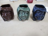 SET OF (3) RWCS SPECIAL COMMEMORATIVES A, B, C - BROWN, BLUE, GREEN MONK HEAD