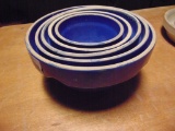 SET OF (5) RED WING BLUE BOWLS - BOTTOM MARKED - REED PATTERN