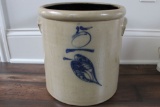 5 GALLON  RED WING SALT GLAZE LEAF CROCK - SMALL CHIP EACH HANDLE