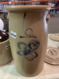 5 GALLON SALT GLAZE CHURN W/COBALT BUTTERFLY