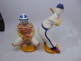 PAIR RED WING PITCHER & CATCHER STATUES - EXCELLENT