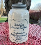 1 QUART DOME RED WING SHIELD FRUIT JAR - SMALL BASE CHIP