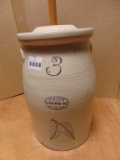 RED WING 3 GALLON BIRCHLEAF, OVAL OVER, CHURN - LID HAS CRACK