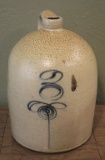 SALT GLAZE 3 GALLON BEEHIVE JUG, COBALT LAZY TARGET - GLAZE FLAW - TURKEY EYE FELL OFF