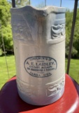 CHERRY BAND PITCHER W/ADV FROM PANORA, IA - STAINING, HL CRACK