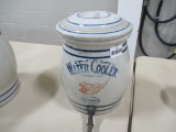 2 GALLON HAND-TURNED WATER COOLER, RED WING BLUE BANDED COVER
