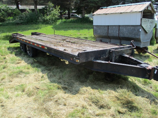 Shop Built 24 ft. tandem axle trailer, dove tail, ramps, pintle hitch, one brake is locked up