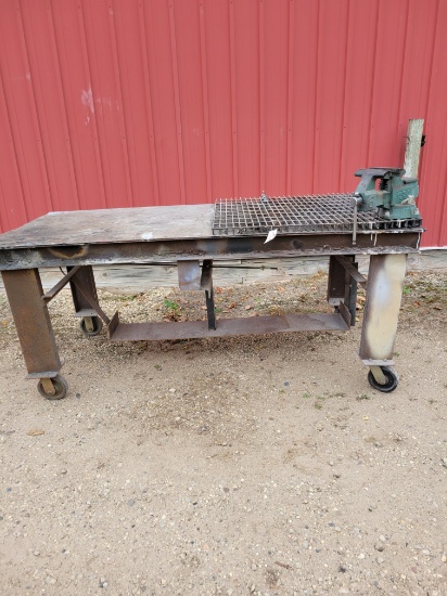 36" x 78" welding table on wheels w/6" vise