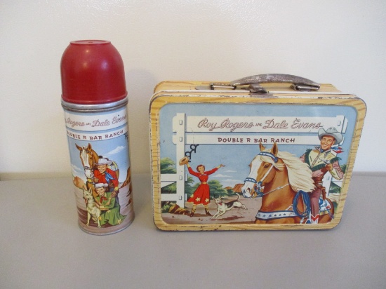 Roy Rogers & Dale Evans metal lunch box &  thurmus