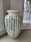 LARGE GREEN AND WHITE FLOOR VASE, CRACKS AT NECK AND TOP