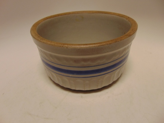 7" BLUE BANDED BOWL WITH LODI, WISCONSIN ADVERTISTING, SMALL HAIRLINE ON BO