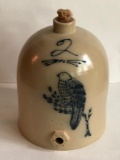 MAPLE CITY POTTERY TWO GALLON COBALT BIRD BEHIVE JUG, WITH BUNGHOLE, MADE F