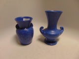 (2) BLUE STIPPLE VASES, RUM RILL 504, RED WING 857, EXCELLENT CONDITION