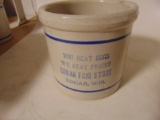 RED WING BEATER JAR WITH EDGAR FAIR STORE, EDGAR, WISCONSIN, EXCELLENT COND