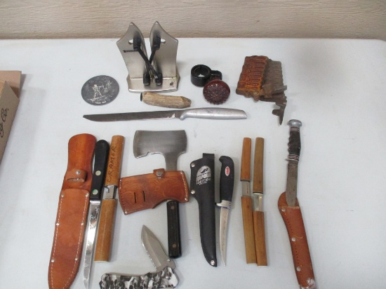 Assrt of knifes, sinker molds, sharpener