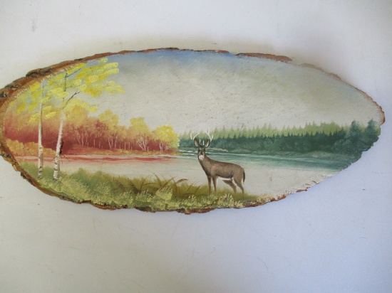 Al Mohler deer painting on log slab