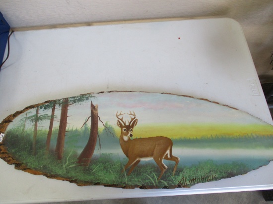 Al Mohler deer painting on log slab
