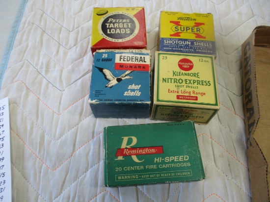 1 Full 4 empty shotgun & 280 cal ammo boxes, Western, Remington,mFederal, Peters