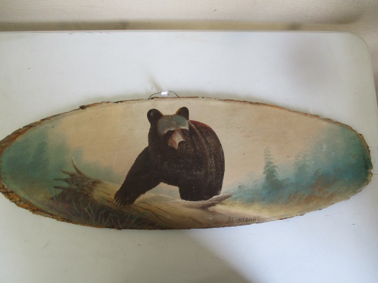 Bear painted on log slab, By Al Mohler