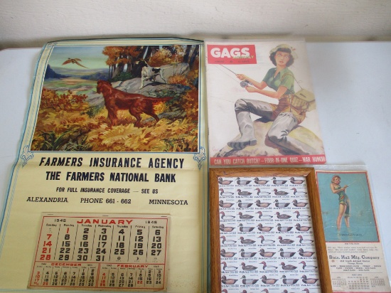 Gags Monthly magazine, 1941 & 1945 calendar, Folk Art duck stamps